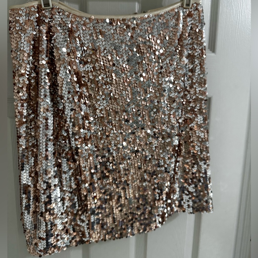 Boston Proper Sparkling Sequin Mini Skirt in Silver and Rose Gold